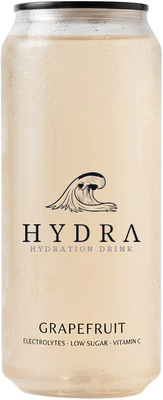 HYDRA Grapefruit — transparent bottle with woodcut wave logo